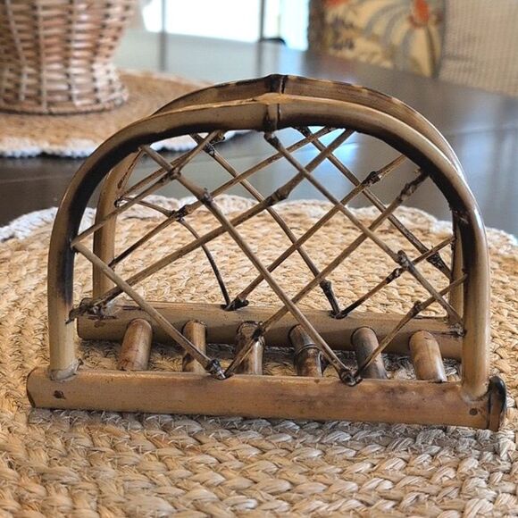 Vintage Tortoise Bamboo Napkin Letter Holder - Picture 1 of 9